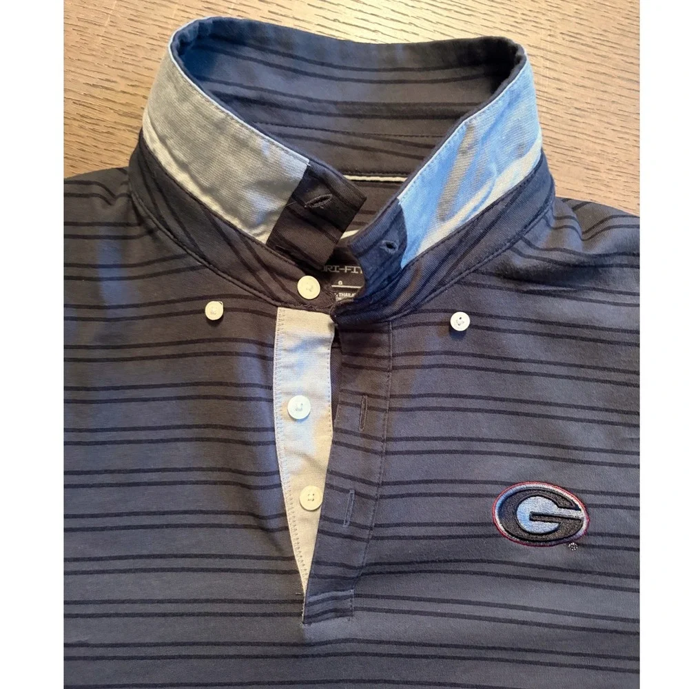 Nike Mens Dri-FIT Georgia Bulldogs Polo Shirt Gray Striped Golf Top Large